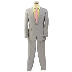 70s Vintage Marled Light Gray Mens Suit Size 2 button Blazer Flat Front Pant